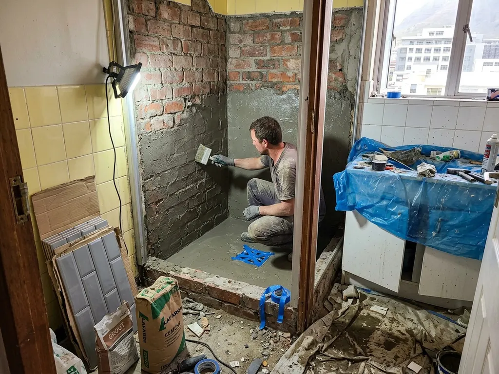 Tanking-slurry wall and shower waterproofing in a Cape Town bathroom